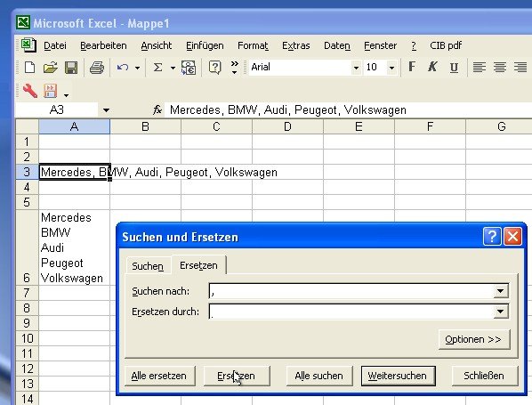 Microsoft Excel: Zeilenumbrüche per Suchfunktion ersetzen