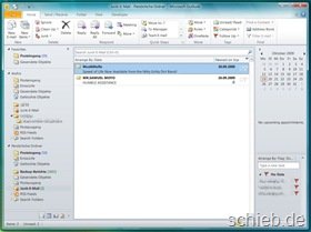 Outlook 2010: Ribbon-Leiste im Hauptfenster