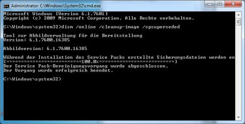 Windows 7: Die De-installations-Dateien des Service Packs 1 löschen