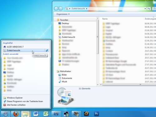 Windows 7: Zuletzt genutzte Ordner in die Sprung-Liste aufnehmen