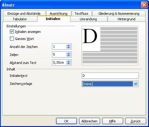 , OpenOffice Writer: Initialen erstellen