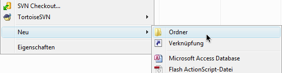 Windows-Explorer Kontextmenü: Neu > Ordner