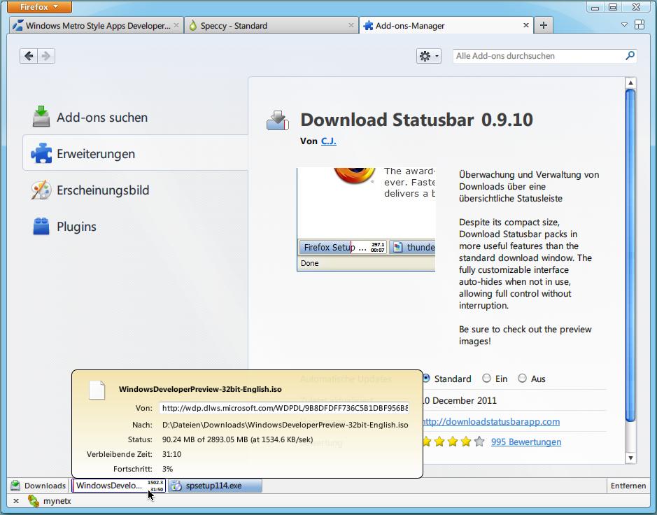 Firefox: Downloads in der Statusleiste auflisten