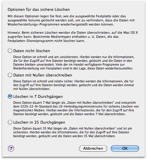 Mac OS X: Alle Daten auf der Festplatte löschen