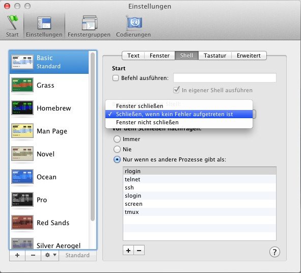 Mac OS X: Terminal beim Beenden schließen