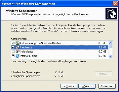 Windows XP: Komponenten hinzufügen/entfernen