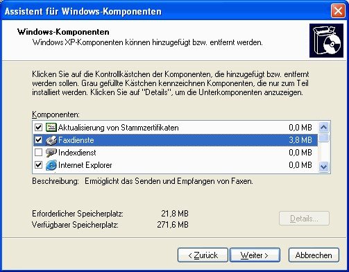 Windows XP-Komponenten hinzufügen und entfernen