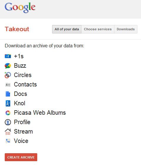 Persönliche Daten des Google-Kontos herunterladen: Take-out