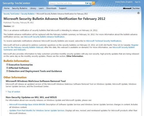 Microsoft Security Bulletin Advance Notification Feb 2012