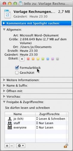 Mac OS X Finder: Datei mit Formularblock als Vorlage nutzen