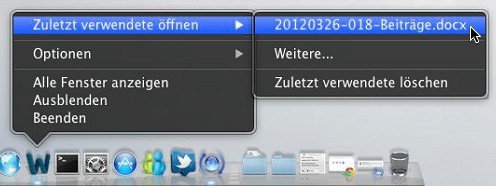 OS X Lion-Dock: Zuletzt verwendete öffnen