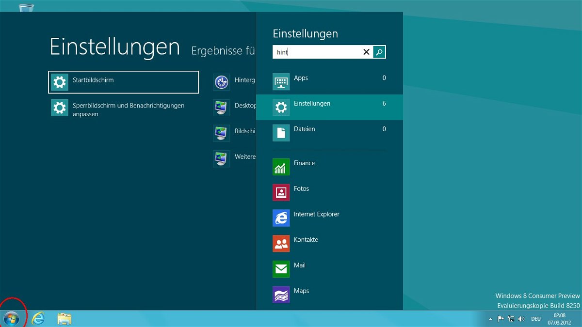 Windows 8: Den Start-Knopf wieder anzeigen
