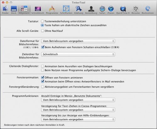 TinkerTool: Einstellungen der Oberfläche von Mac OS X anpassen