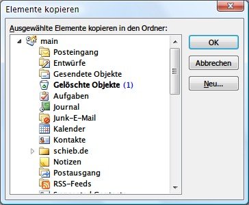 eMails in Ordner kopieren mit Outlook 2010