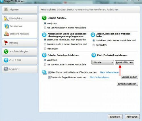 Skype: Lokalen Unterhaltungs-Verlauf leeren