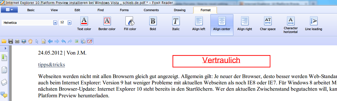 Textfeld in PDF-Datei einfügen mit Foxit Reader