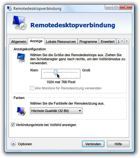 Remote-Desktop: Entfernten Monitor im Vollbild oder Fenster anzeigen