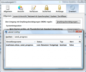 Thunderbird: Fortschritts-Fenster beim Senden von eMails ausblenden