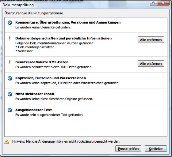 Word-Dokumente auf private Daten prüfen und diese entfernen