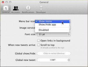 Twitter für Mac: Was soll beim Klick auf das Menüleisten-Symbol passieren?