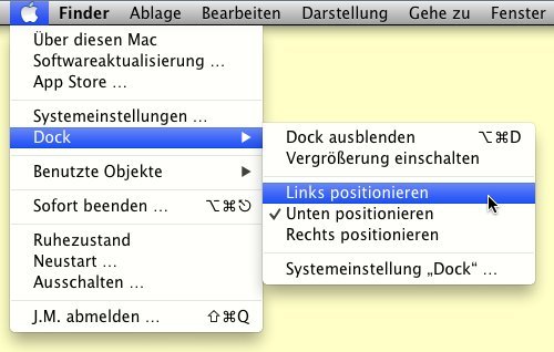 OS X-Dock an den linken Bildschirmrand verschieben