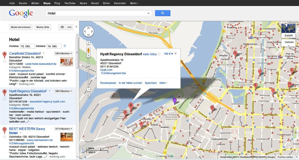 Hotels suchen mit Google Maps-Karten