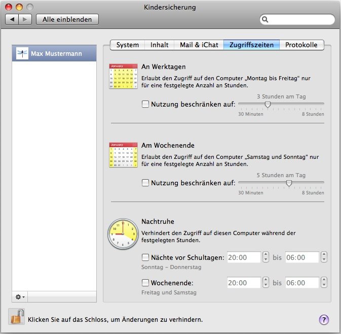 Zeit-Fenster definieren, in denen ein Mac genutzt werden kann