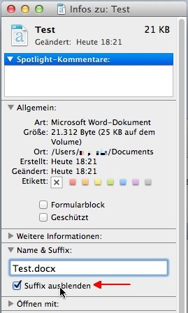 OSX: Datei-Erweiterung für einzelne Dateien ein- oder ausblenden