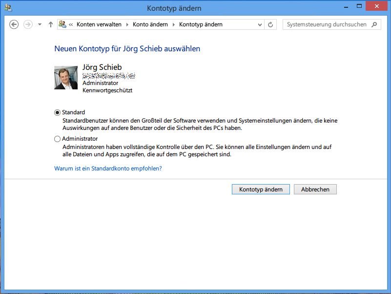 Windows 8: Einen Benutzer zum Administrator machen