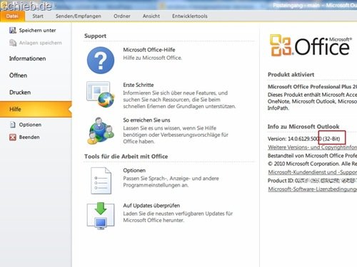 Outlook: Herausfinden, ob Sie die 32- oder 64-Bit-Version nutzen