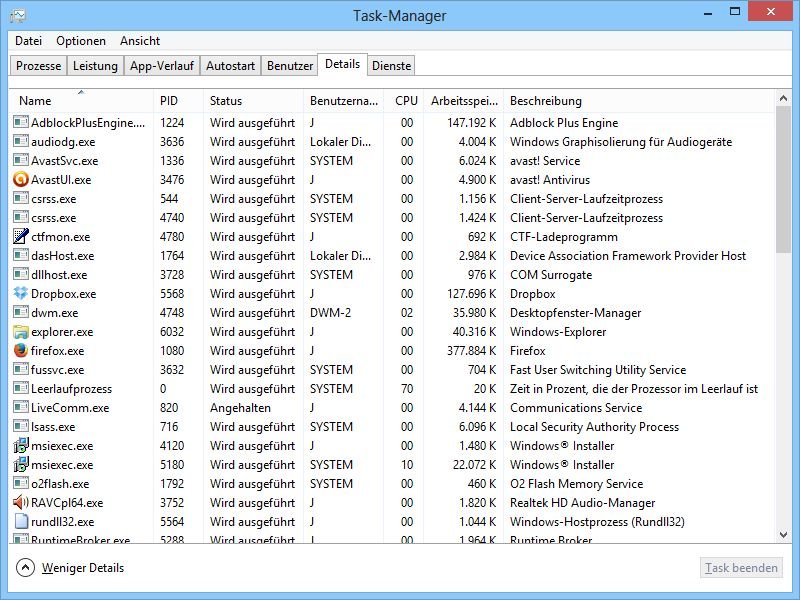 Task-Manager von Windows 8: Klassische Ansicht verwenden