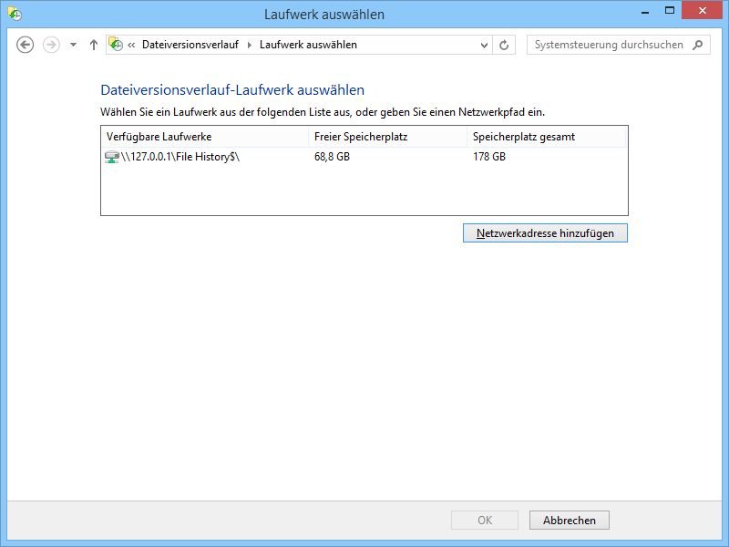 Dateiversionsverlauf von Windows 8 ohne Netzwerk nutzen