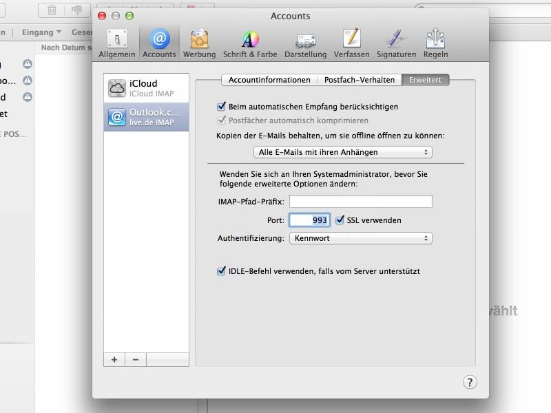 Über IMAP mit Ihrem Outlook.com-Postfach verbinden (mit Apple Mail-Anleitung)