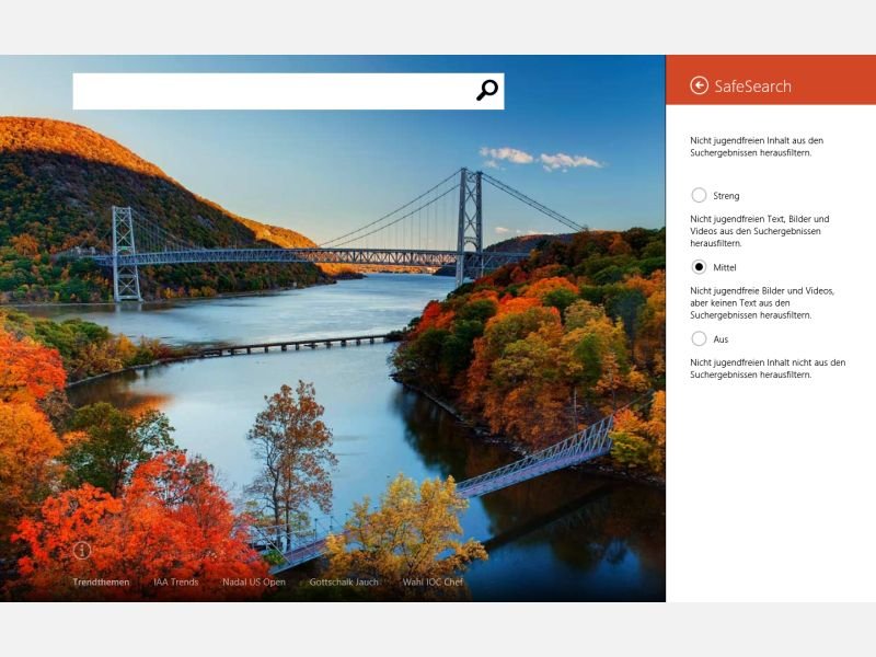 SafeSearch-Einstellung in der Bing-App für Windows 8 ändern