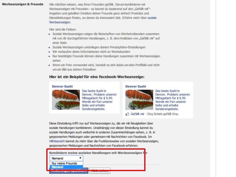 Facebook: Werbung mit Ihrem Namen und Gesicht verhindern