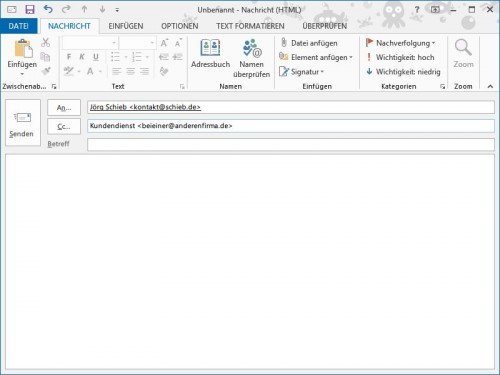 An- und CC-Feld in Microsoft Outlook 2013