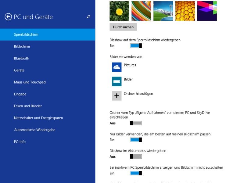 Windows 8.1: Foto-Diashow auf dem Sperr-Bildschirm anzeigen