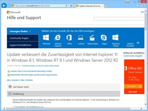 Zuverlässigkeits-Update für IE11 auf Windows 8.1 freigegeben