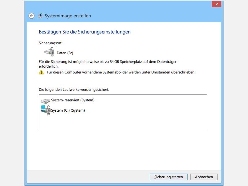 Windows 8.1: Backup des Systems als Abbild erstellen