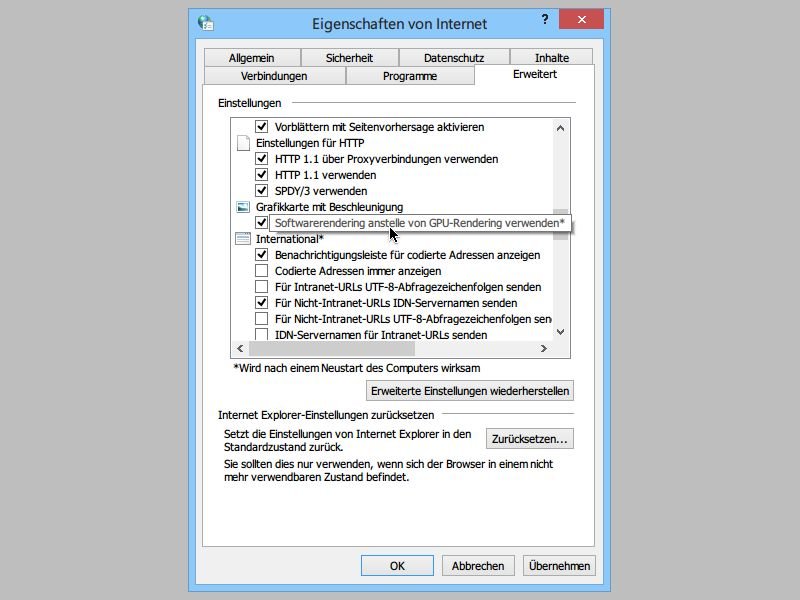 Internet Explorer: Hardware-Beschleunigung abschalten