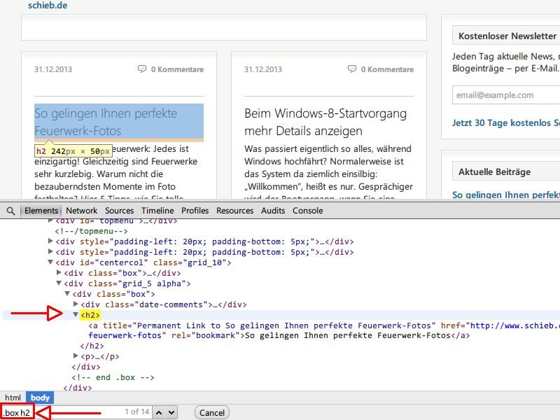 Chrome-Entwicklertools: HTML-Elemente per CSS-Selektor finden