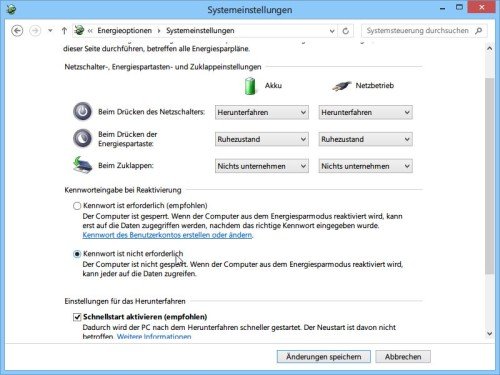 Windows 8.1: Beim Ende des Standby-Modus kein Kennwort abfragen