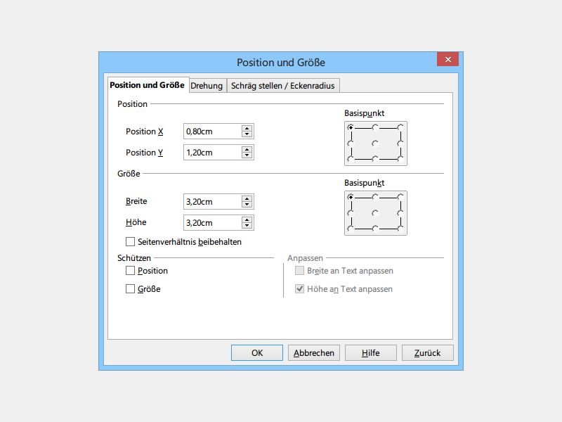OpenOffice Draw: Zeichen-Elemente exakt positionieren