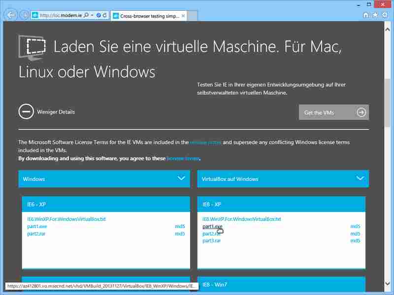 Kostenlos: Webseiten virtuell mit verschiedenen IE-Versionen testen