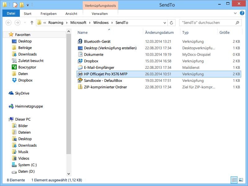 Windows 7: Drucker ins „Senden an“-Menü einfügen