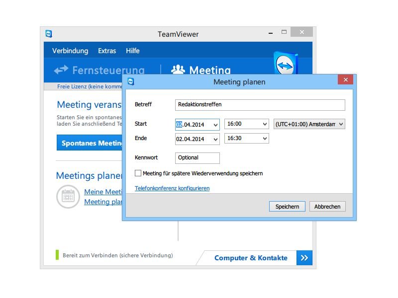 Mit TeamViewer ein Meeting planen und andere einladen