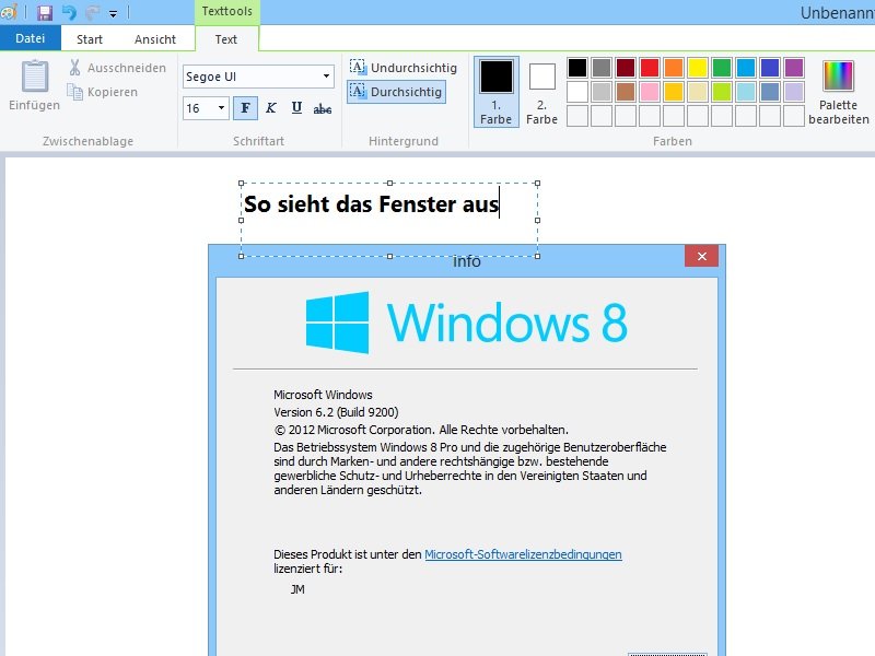 Paint in Windows 8: Durchsichtigen Text einfügen
