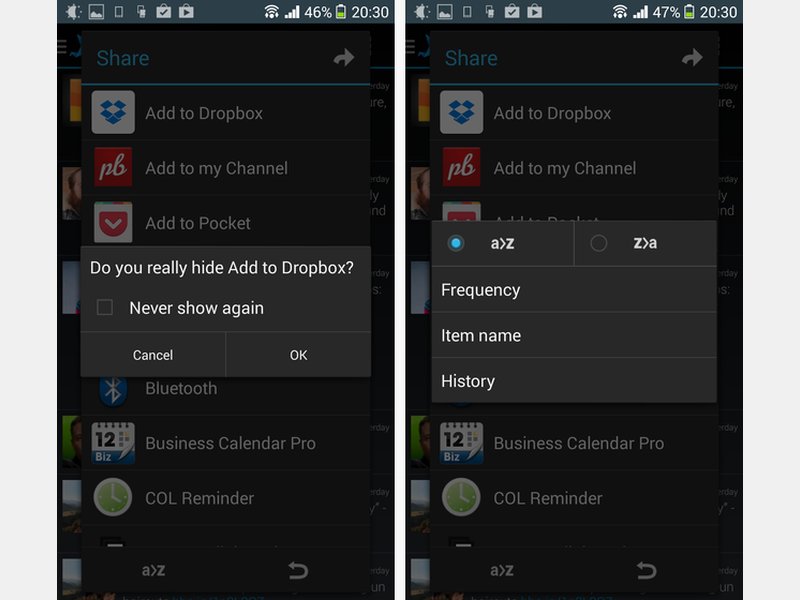 Teilen-Menü von Android aufräumen