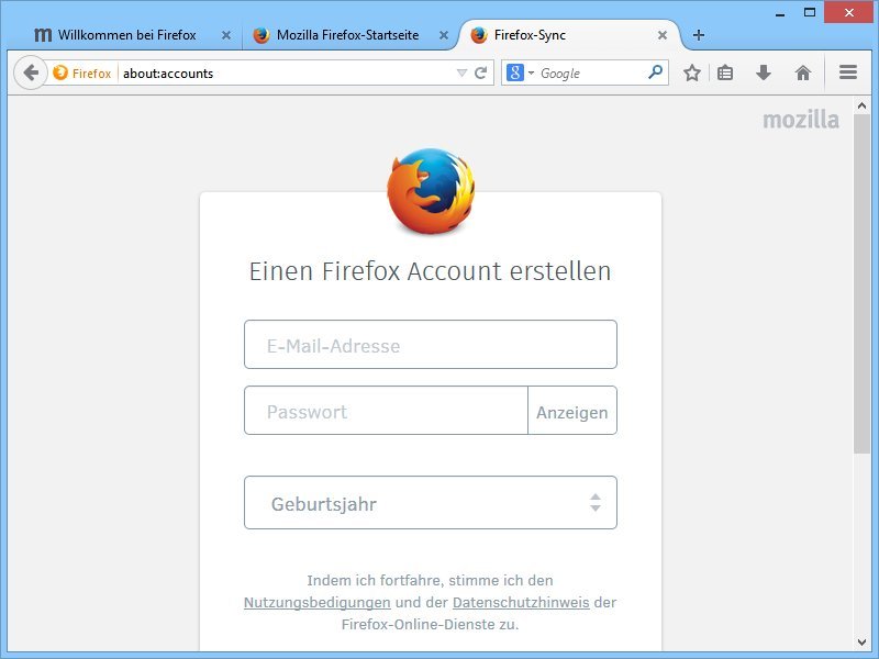 Firefox Sync: So legen Sie ein neues Benutzerkonto an