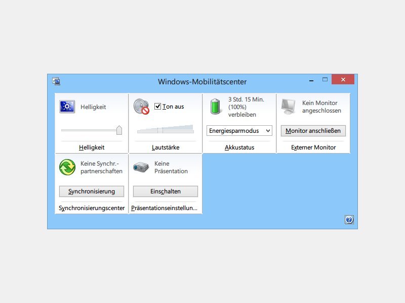 Windows 8.1: Das Mobilitäts-Center starten